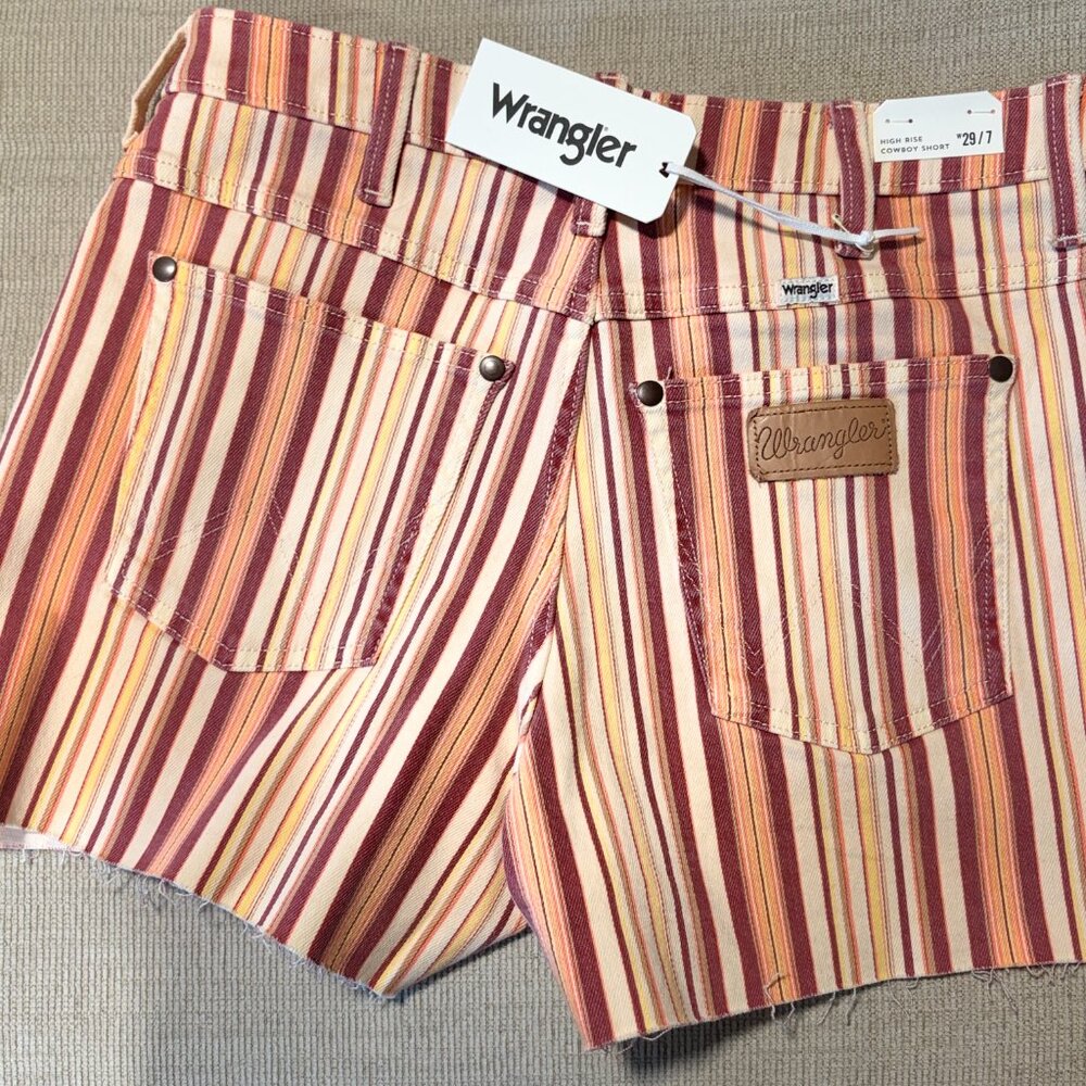 Wrangler High Rise Cowboy Shorts Size 29 Western Striped Denim Cutoff Festival - Picture 5 of 6
